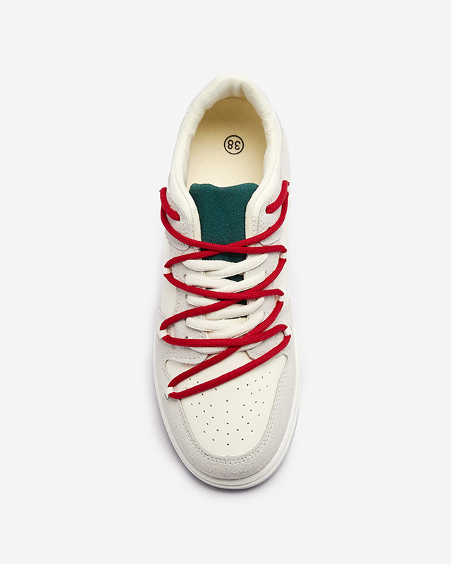 Resti White and gray women's sports sneakers with red laces Olierinc - Footwear
