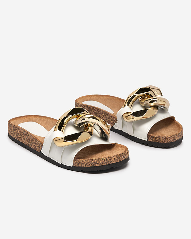 Resti Women's white slippers with decoration at Fixci- Footwear
