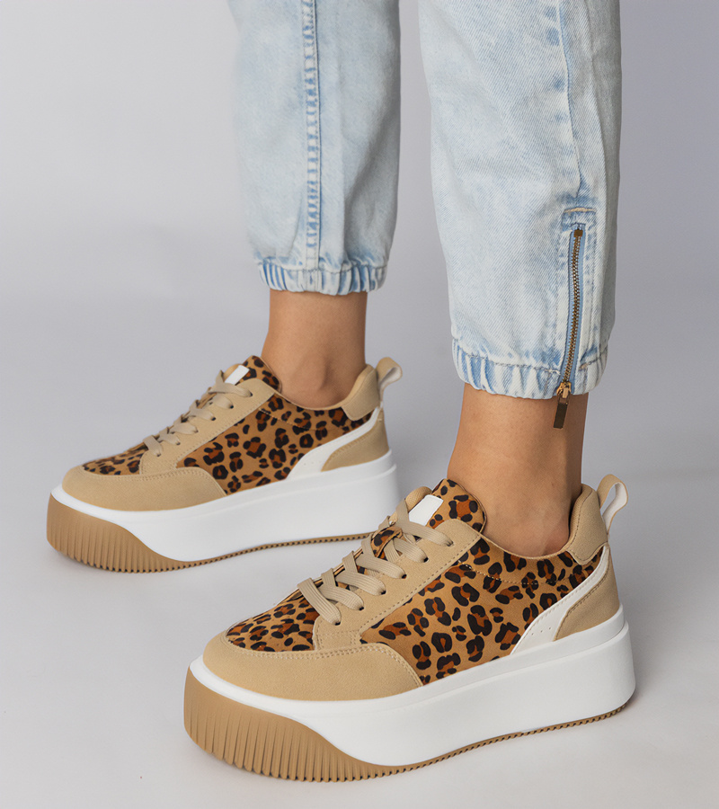 Gemre Pantofi sport damă din piele ecologică de căprioară cu imprimeu leopard Kalesa