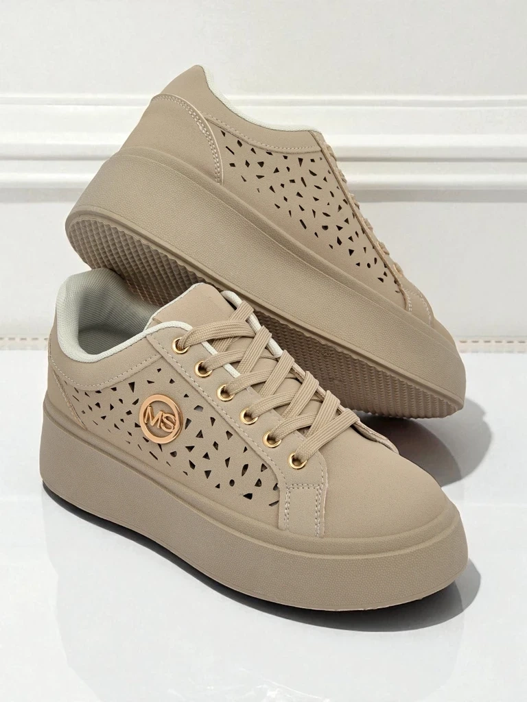 Resti Cleo Ecru Platino – beige platform sneakers eco leather