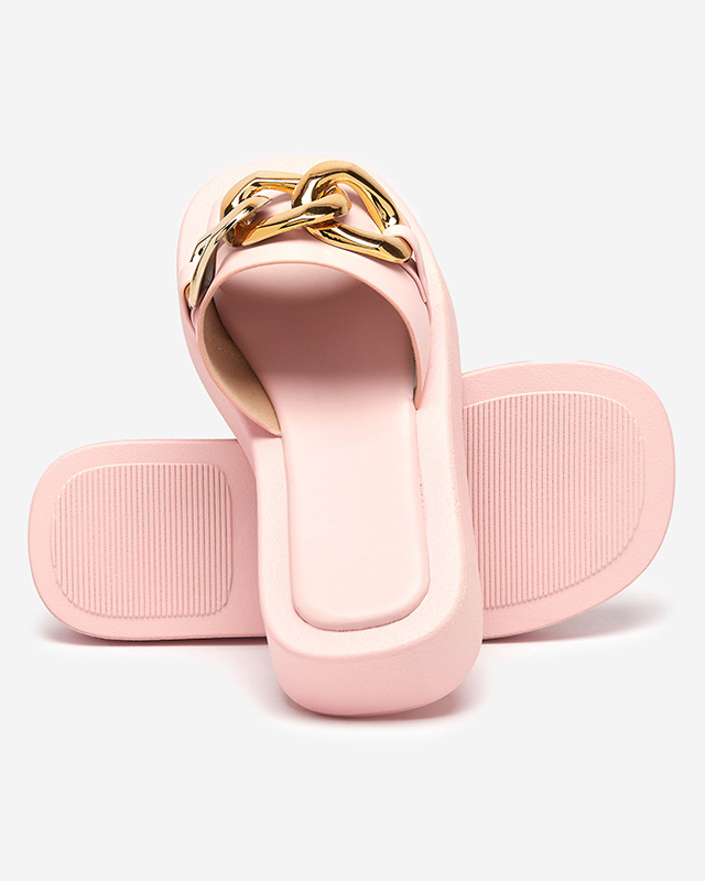 Resti Women&#039;s pink slippers with a gold chain Reteris - Footwear