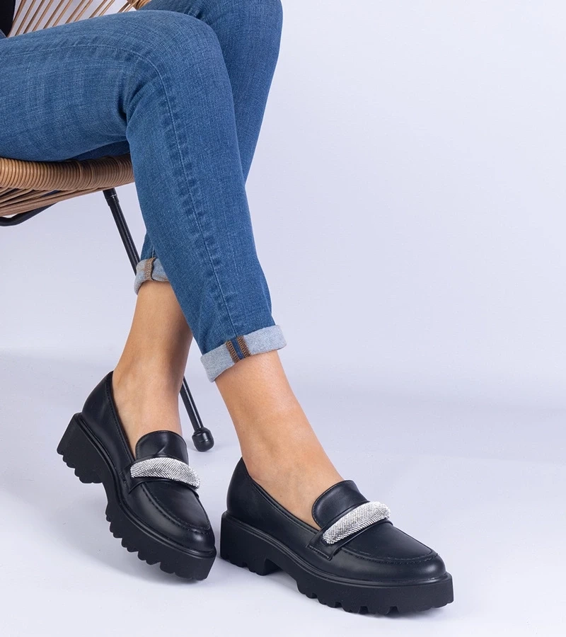 Gemre Pantofi de damă negri Talentino decorați cu pietre prețioase