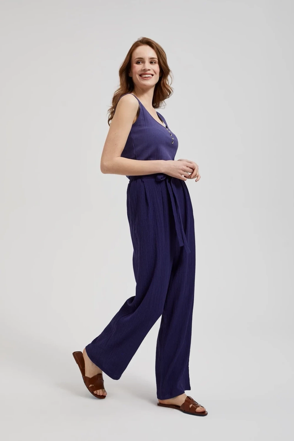 Women's wide trousers with ties MOODO - purple