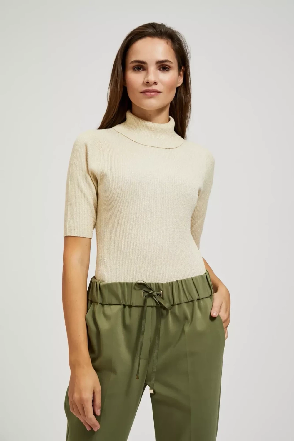 Marisse Turtleneck Sweater Decorated With Pearl Metallic Thread