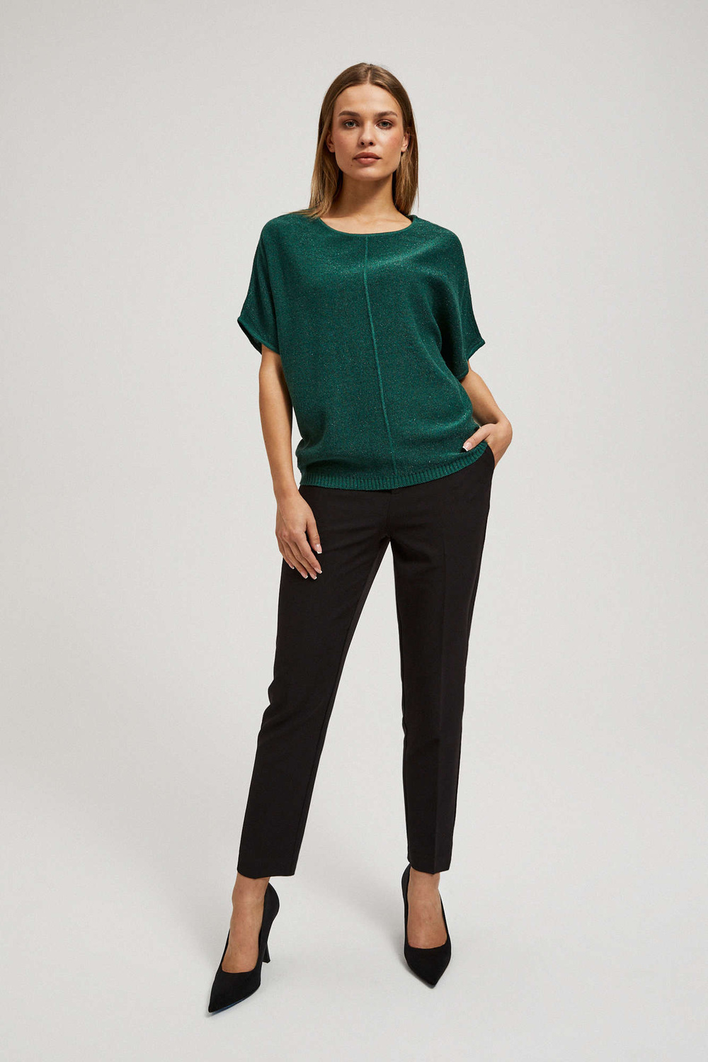 Oversize sweater with metallic thread