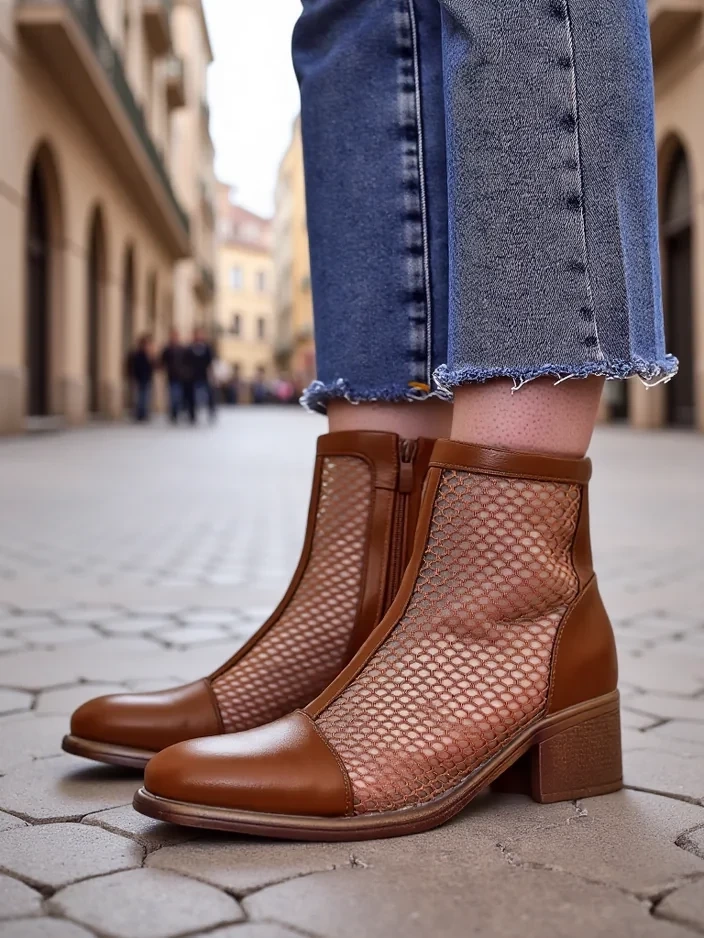 Resti Women's perforated ankle boots on a low heel Rowices