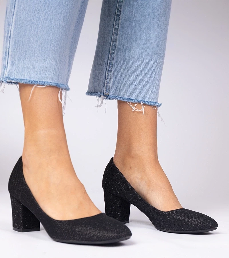 Gemre Pantofi negri de damă cu finisaj textil Surima