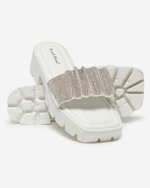 Resti White women&#039;s slippers with cubic zirconia Emkoy - Footwear