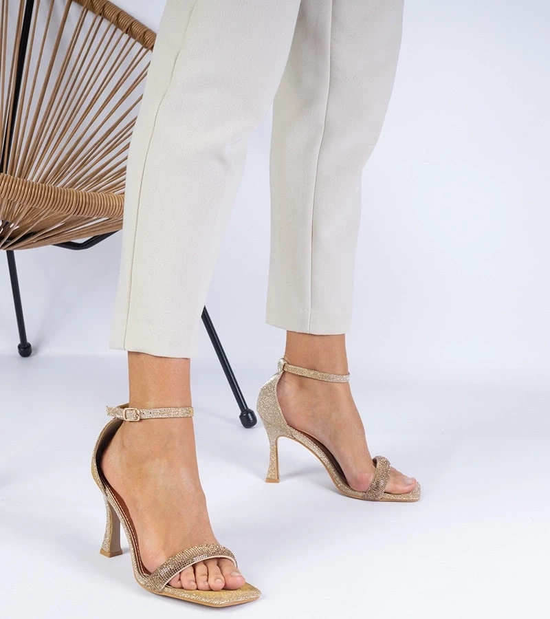 marka niezdefiniowana Gold elegant stiletto sandals decorated with zirconia Tarlina