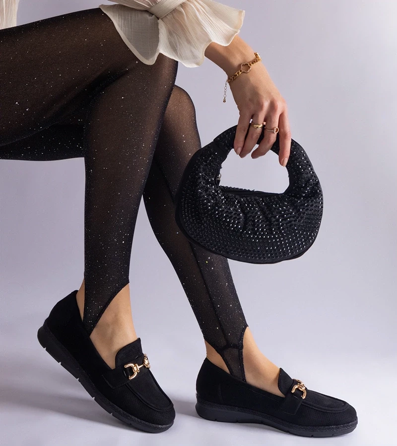 Gemre Mocasini negri perforați pentru femei din piele ecologică întoarsă Sandoval