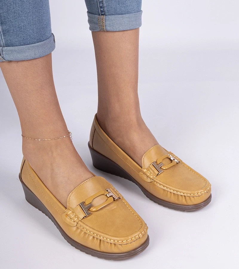 Gemre Mocasini galbeni de damă pe pană din piele ecologică Kappi