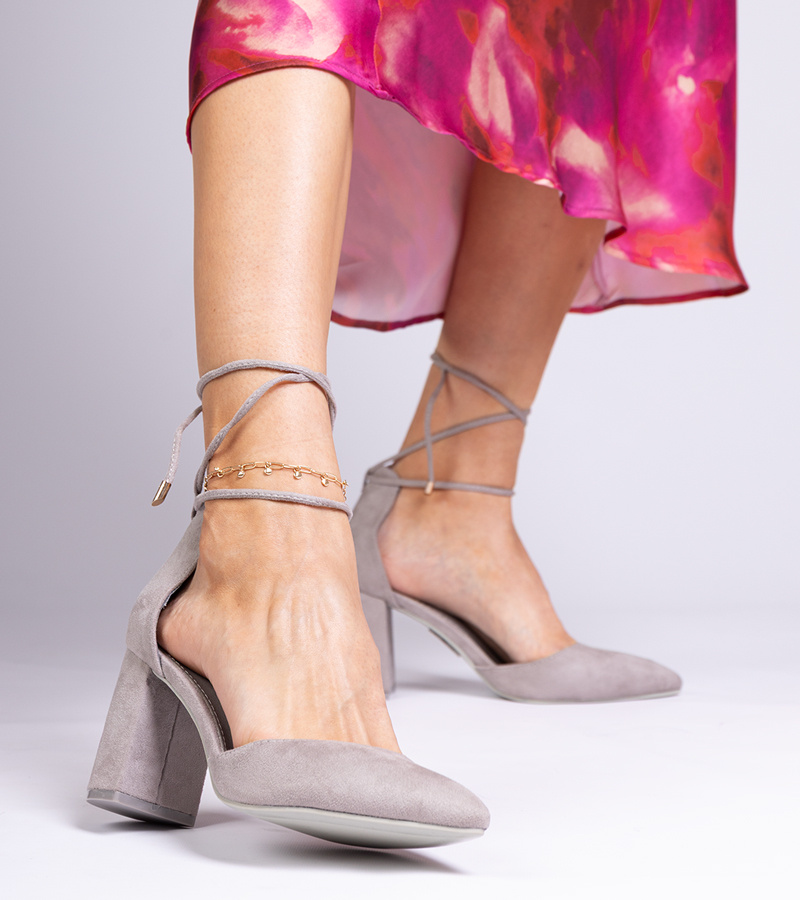 marka niezdefiniowana Gray classic pumps made of eco-suede Kaya