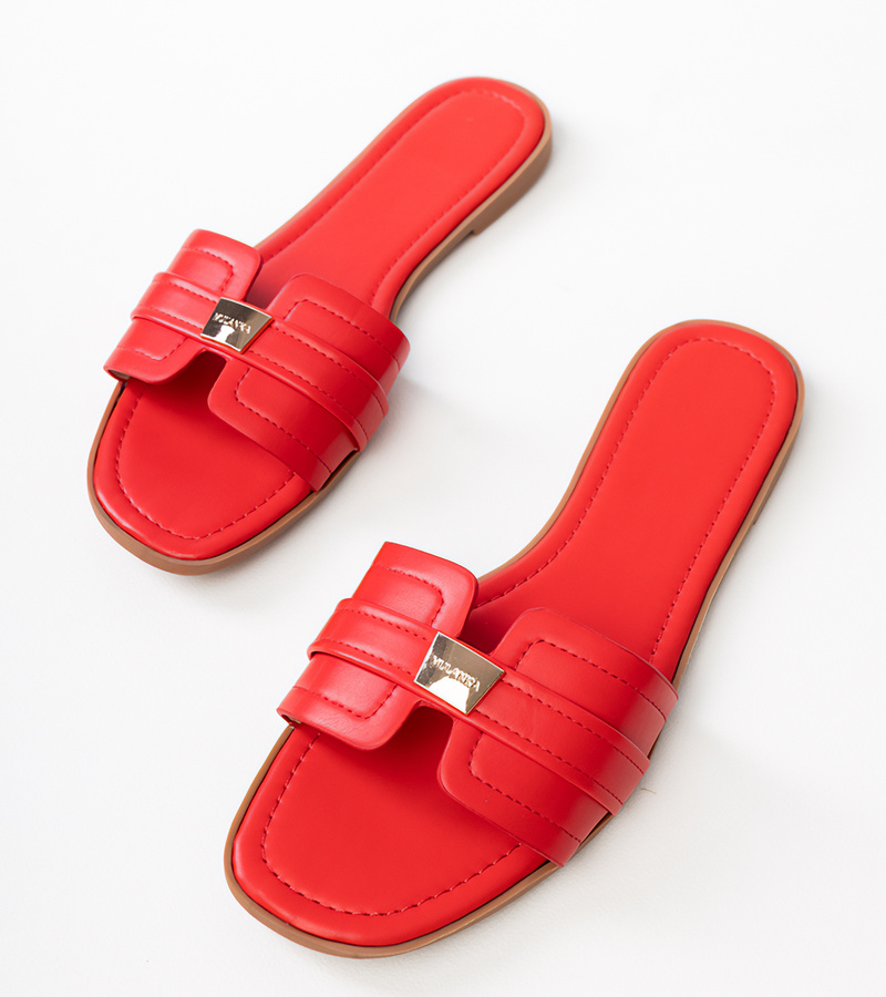 marka niezdefiniowana Red women&#039;s flip-flops with decoration on the strap Lavender