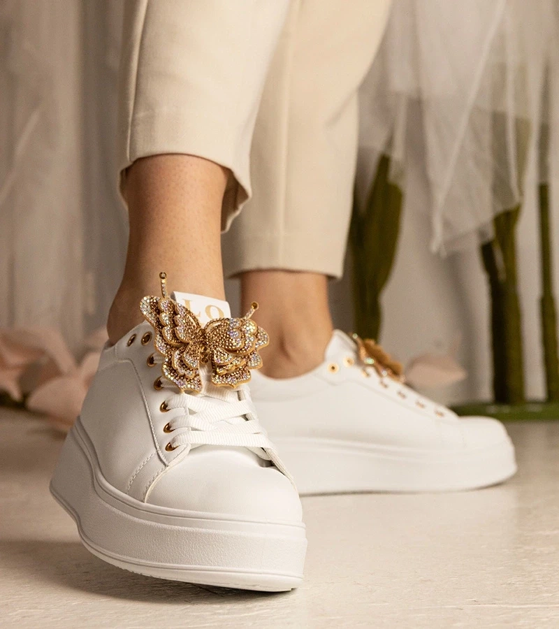 Gemre Adidași albi decorați cu fluturaș cu zirconii Kariba