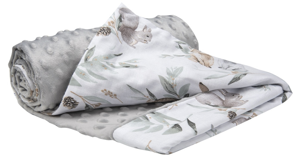 Medi Partners Blanket 75x100 cotton + minky – deer in leaves + gray minky