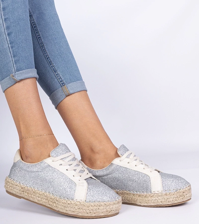 Gemre Espadrile argintii de damă decorate cu sclipici Taredo