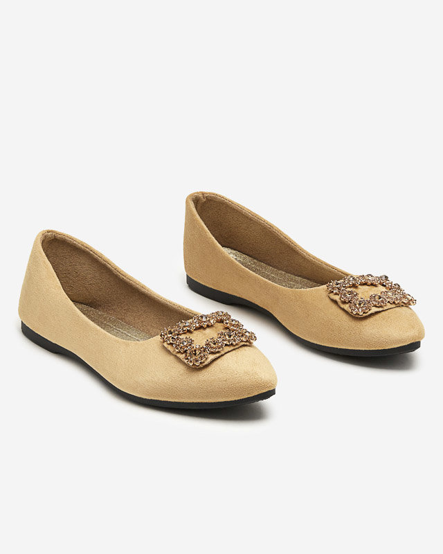Resti Light brown women&#039;s eco-suede ballerinas with Linselisa decoration - Footwear