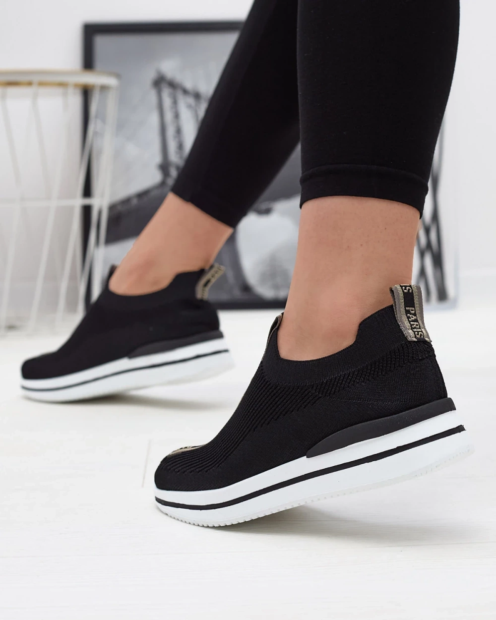 Resti Women&#039;s slip-on sports shoes with lettering in black Cerppa- Footwear