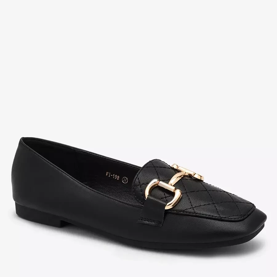 Resti Black women&#039;s quilted moccasins with gold embellishment Wetifa
