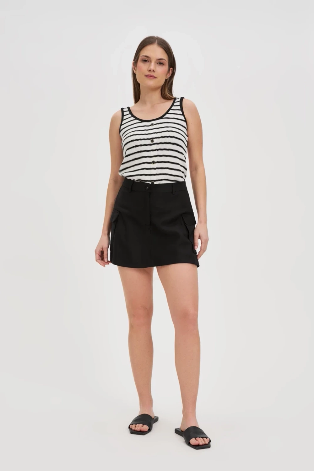 Marisse Black And White Striped Top