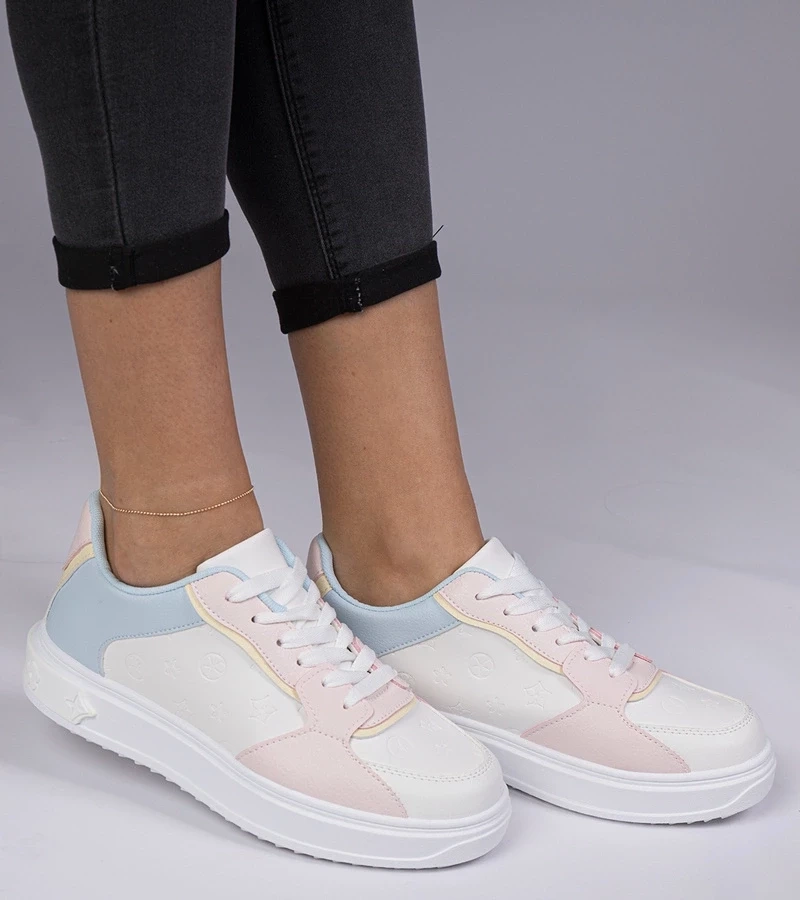 Gemre Pantofi sport alb-roz din piele ecologică Lavilia