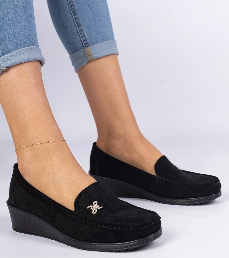 Gemre Mocasini negri de damă pe pană din piele ecologică Sarimi