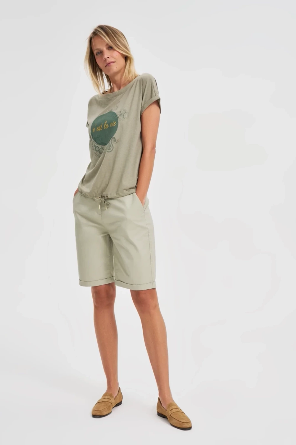 Marisse Cotton Blouse With Olive Print