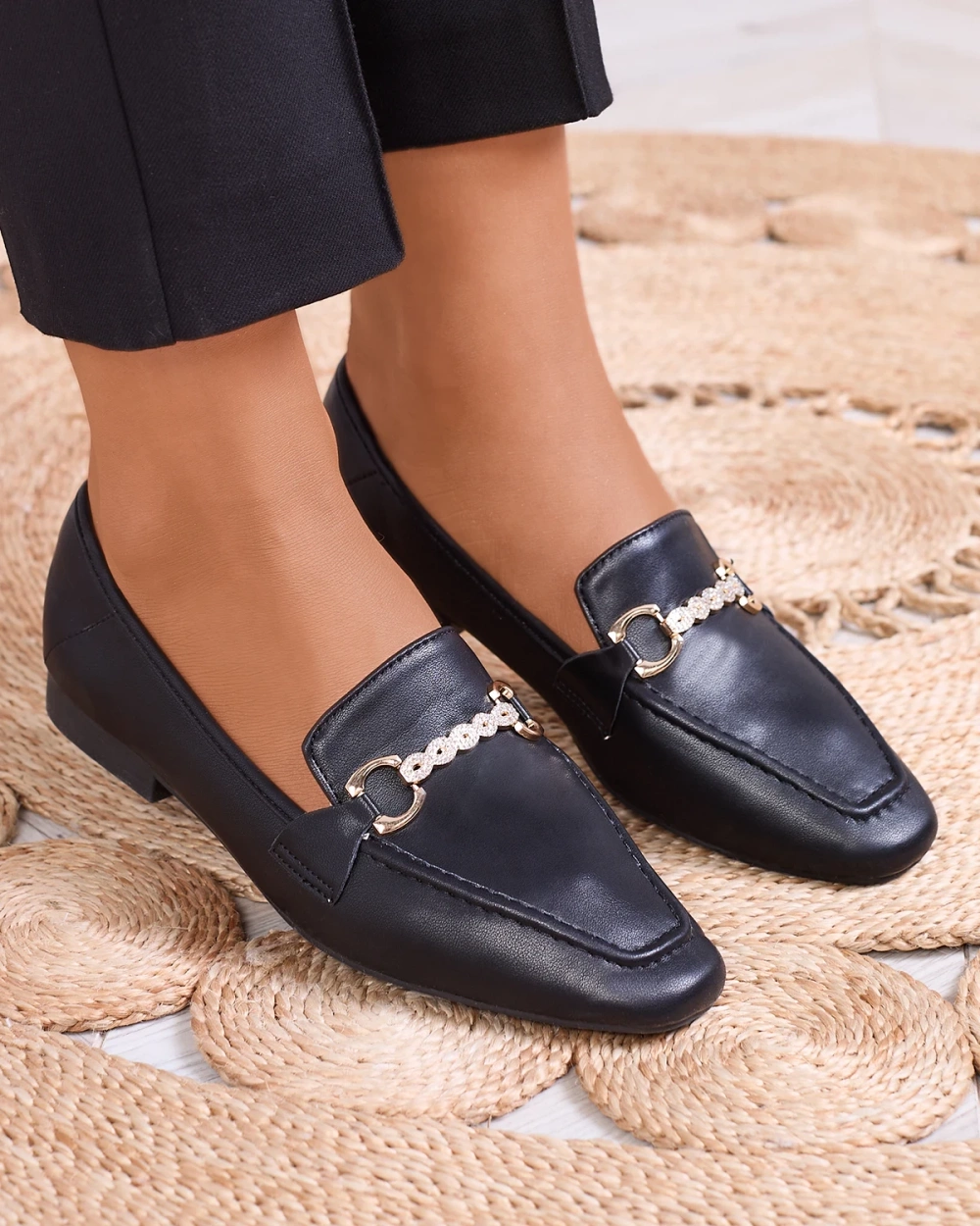Resti Black women&#039;s moccasins with gold embellishment Suletta- Footwear