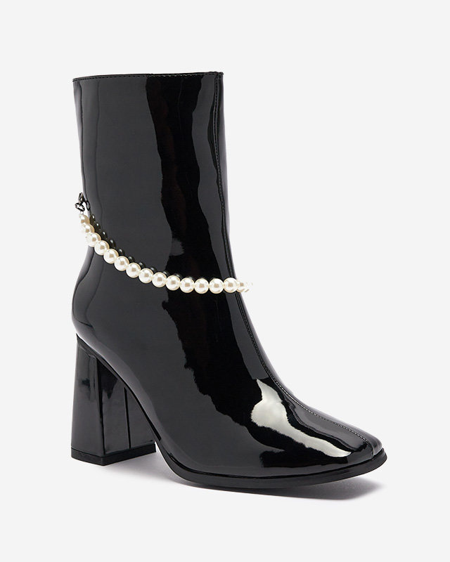 Resti Black lacquered women&#039;s high stiletto boots Rassla- Footwear