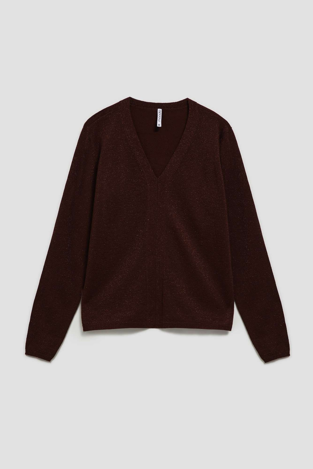 Marisse Brown Metallic Thread V-Neck Sweater