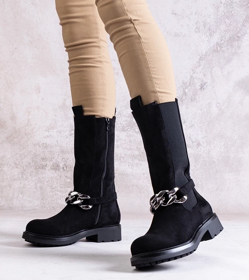 Gemre Botinele negre pentru femei decorate cu lanț Yasarna.