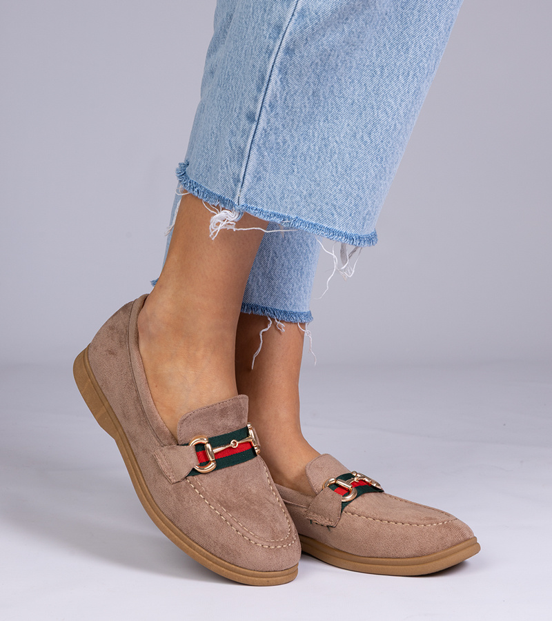 marka niezdefiniowana Brown suede loafers with gold decoration Daliana