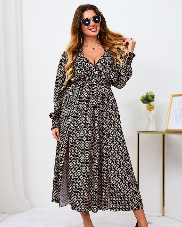Resti Beige and black patterned women's maxi dress