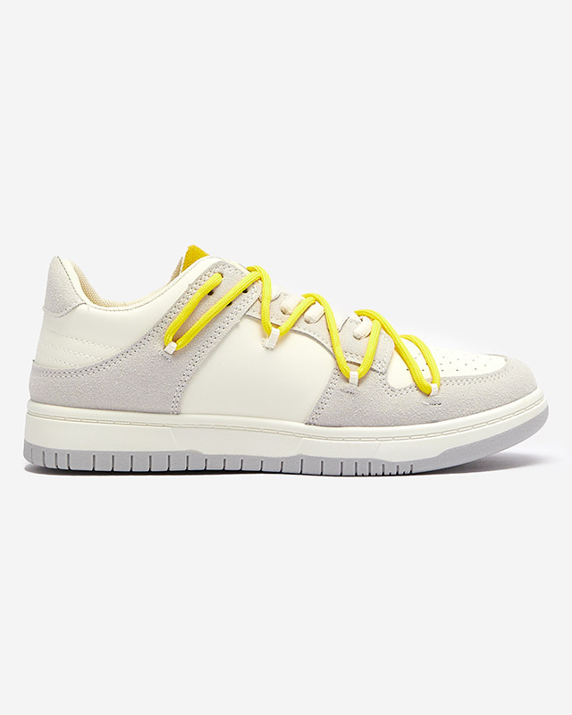 Resti White and gray women's sports sneakers with yellow laces Olierinc - Footwear