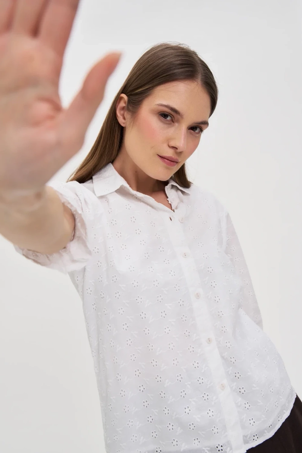 Marisse Cotton Shirt With Puffed Sleeves, White