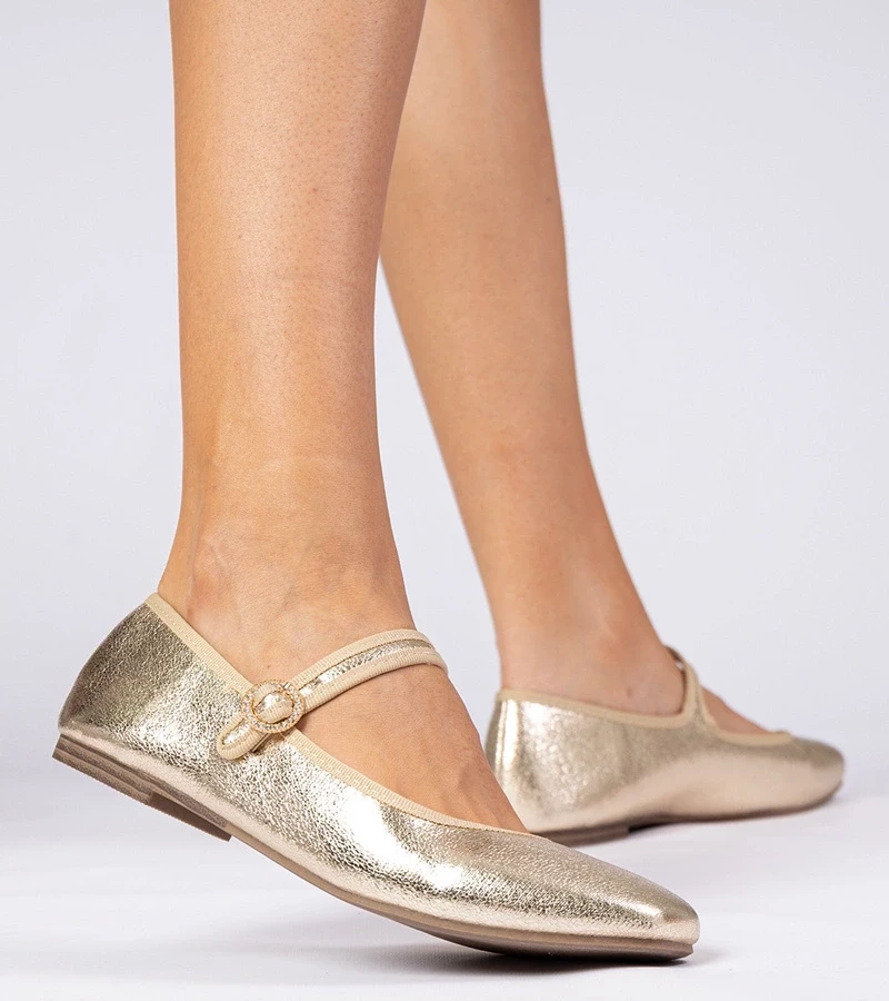 marka niezdefiniowana Gold women's ballet flats with rhinestones Marcelina
