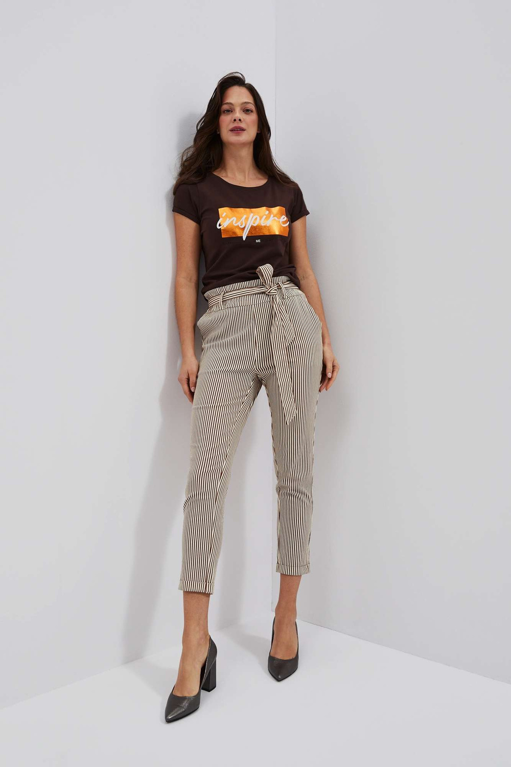 Marisse Women's Trousers L-Sp-4015 Brown_Off White