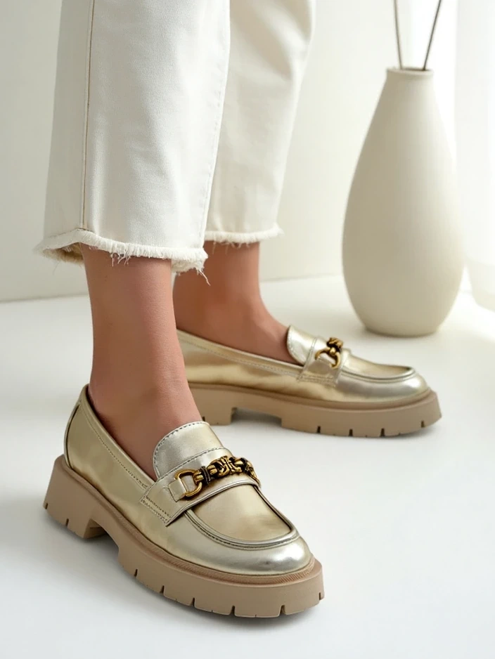 Resti Women's moccasins gold-plated Goldlove