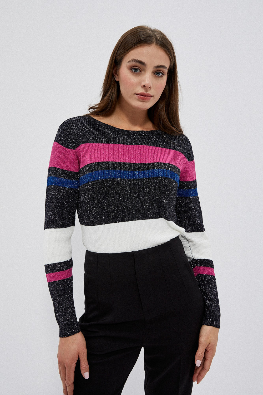 Striped sweater with metallic thread