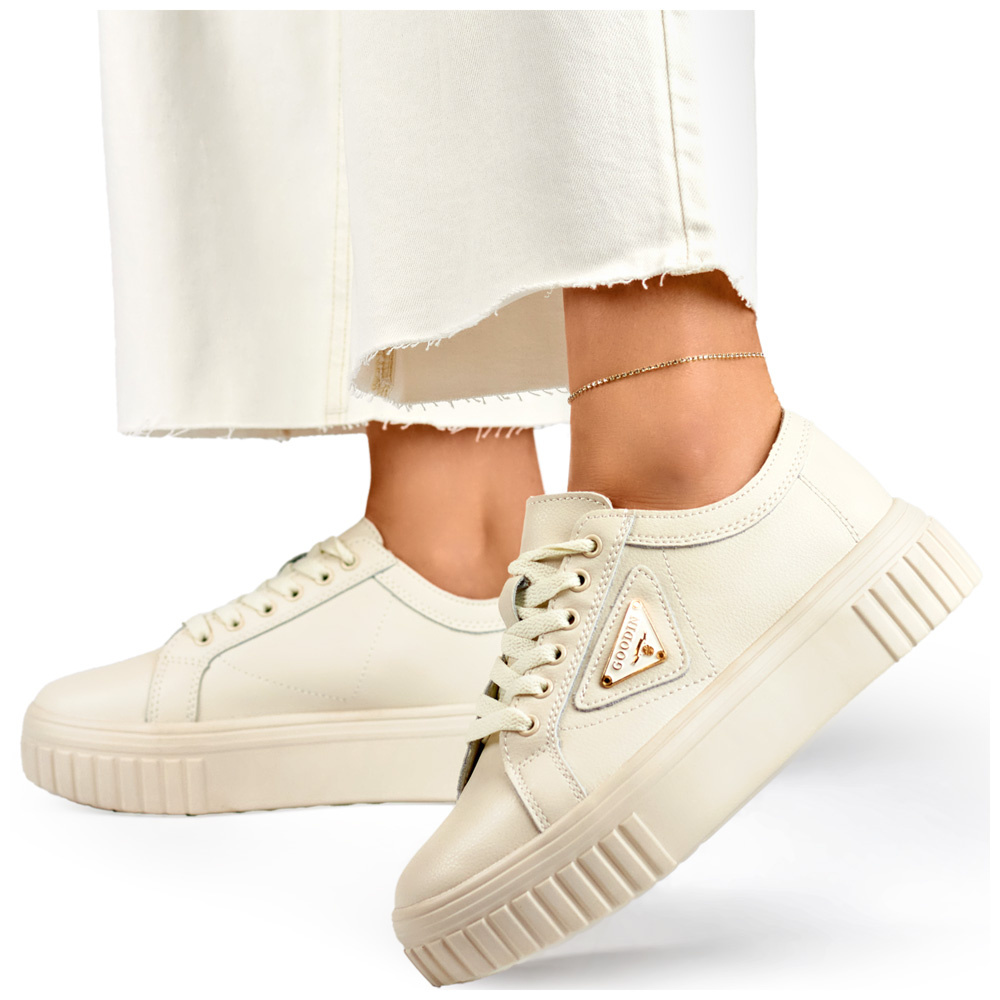 primohurt Beżowe buty sportowe damskie ze skóry naturalnej skórzane buty sportowe dla kobiet