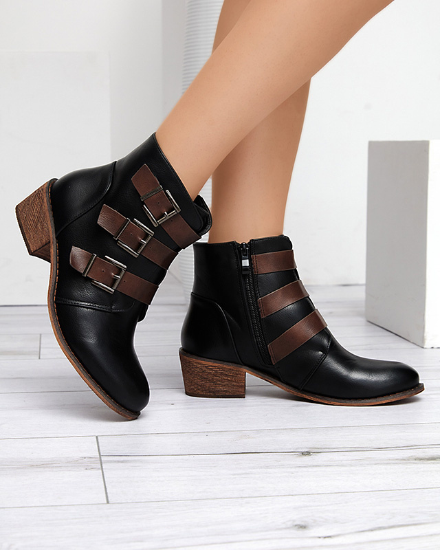 Resti Black ankle boots on a low post Asteria - Footwear