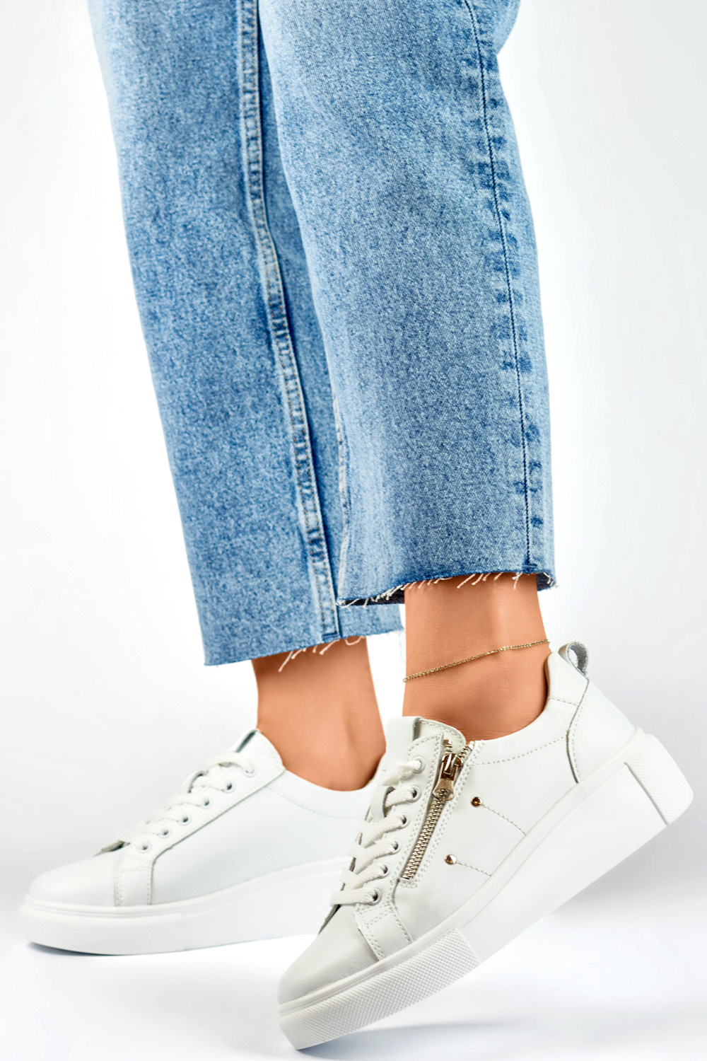 primohurt Białe skórzane buty sportowe damskie