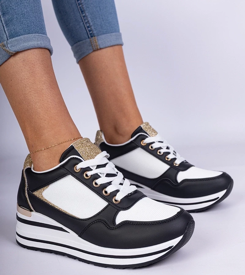 Gemre Adidași negri decorați cu sclipici și inserție metalică Olaria