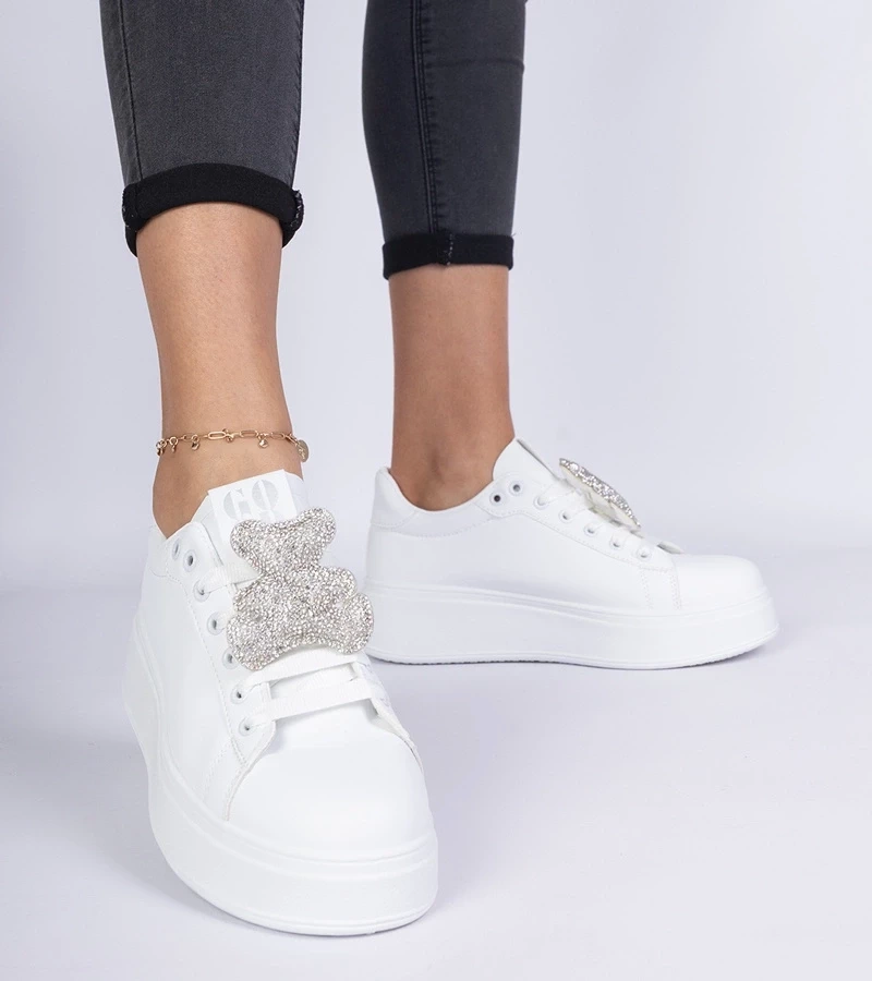 marka niezdefiniowana White womens sneakers decorated with a rhinestone teddy Karrot
