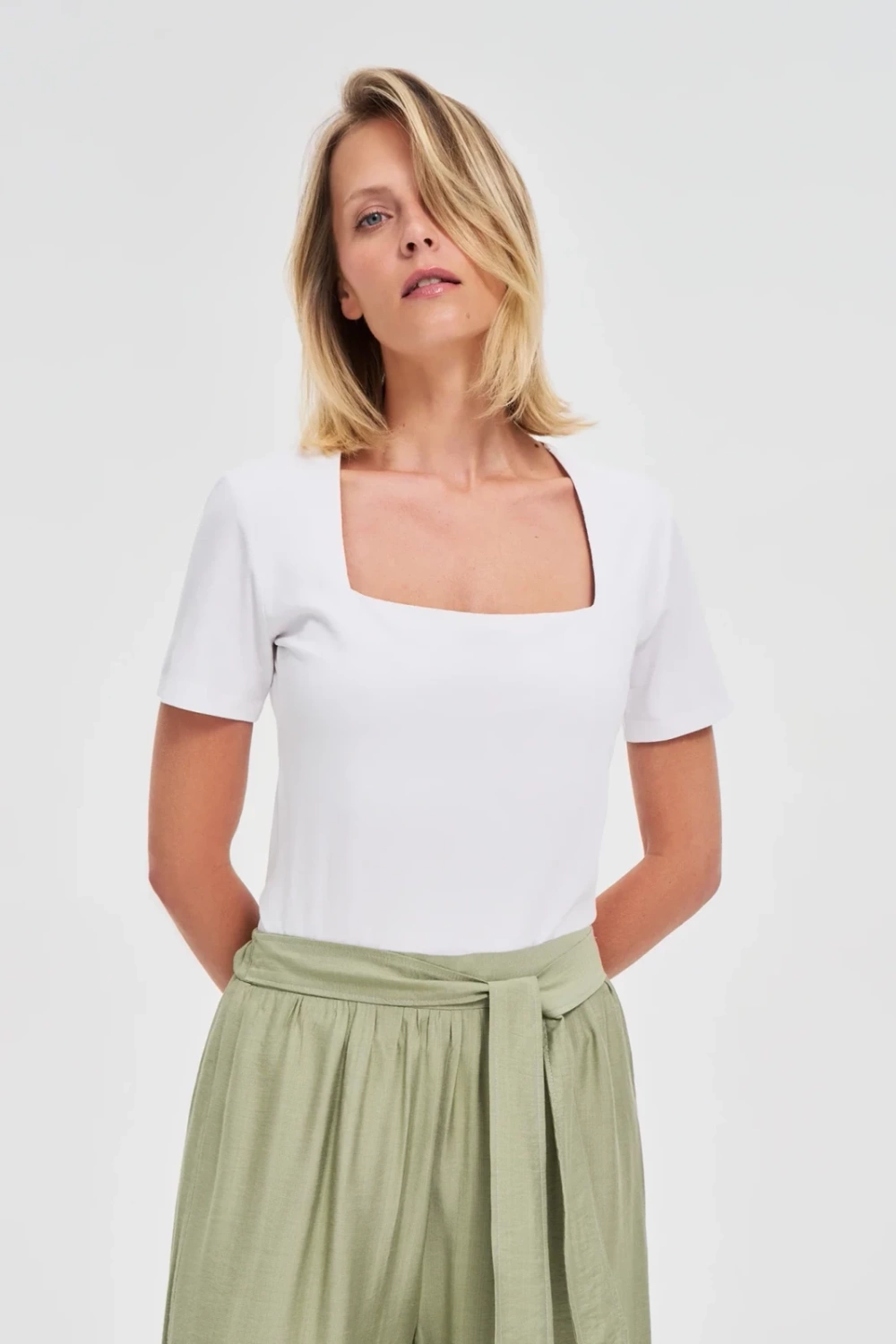Marisse White Diamond Neckline Blouse