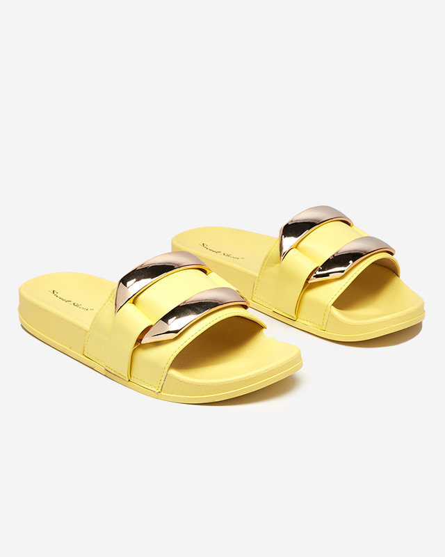 Resti Yellow women&#039;s slippers with gold ornament Serina - Footwear