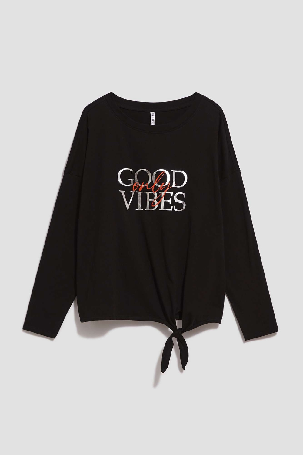 Marisse Black Blouse With An Inscription And Ties