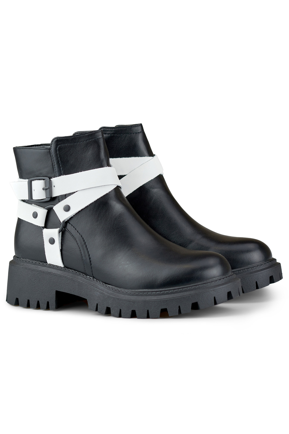 primohurt Czarne botki damskie z białym zdobieniem Aline