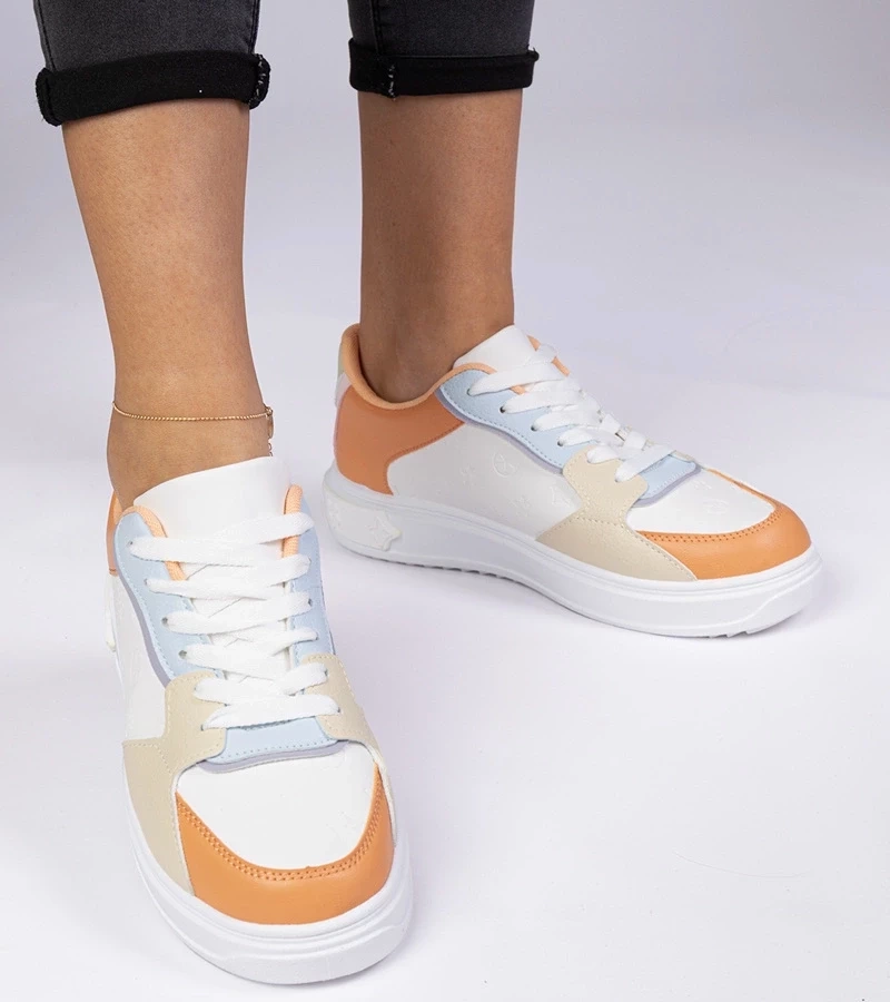 Gemre Adidași sportivi alb-portocalii din piele ecologică Lavilia