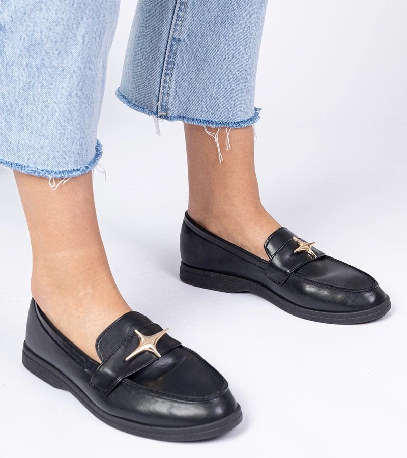 Gemre Senna pantofi damă negri cu ornament auriu